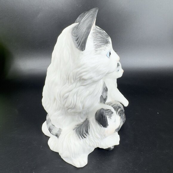 Homco Black White Mother Cat Kitty with Kittens Figurine Large Ceramic Figure - Picture 8 of 10
